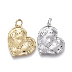 (52) Непрозрачная лаванда Латунные подвески, с прыжковых колец, день матери, долговечный, сердце с матерью и сыном, разноцветные, 20.5x17x2.5 мм, отверстие : 3 мм