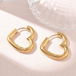 Golden 304 Edelstahl Creolen Ohrstecker , Herz, Ionenbeschichtung (ip), golden, 23x22x4 mm