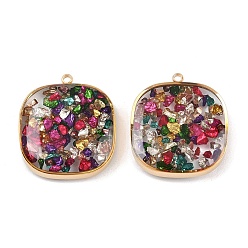 Разноцветный 304 подвески из нержавеющей стали, квадрат с эпоксидной смолой и стеклом, вакуумное покрытие pvd, реальный 18 k позолоченный, красочный, 22x20x5~6.5 мм, отверстие : 1.6 мм