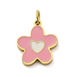 Pink 304 из нержавеющей стали шармы эмали, с целью перехода в кольце, , ионное покрытие (ip), реальный 18 k позолоченный, розовые, 12x10.5x1.5 мм, отверстие : 2.5 мм