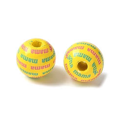 Слово Тема дня матери печатные деревянные европейские бусины, бусины с большим отверстием, круглые, мама, слово, 16.5x14.5 мм, отверстие : 4 мм