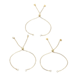 Golden Brass Cable Chain Link Bracelet Making, Heart/Flat Round/Star Charm, Fit for Connector Charm, Golden, 10 inch(25.4cm), Hole: 3mm