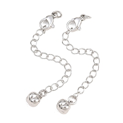 Platinum Brass Curb Chain Extender, End Chains with Lobster Claw Clasps and Flower Charms, Platinum, 63mm, Hole: 2.4mm