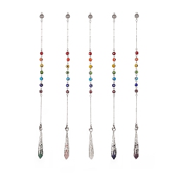 Смешанные камни Смешанные маятники для дремоты с острыми углами из натуральных драгоценных камней, с бусиной лэмпворк с чакрой и 304 фурнитурой из нержавеющей стали, шарм пули, 272~275 мм