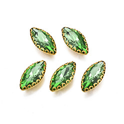 Dark Sea Green Sew on Rhinestone, Transparent Glass Rhinestones, with Iron Prong Settings, Faceted, Horse Eye, Dark Sea Green, 15.5x8x4.5mm, Hole: 0.9mm