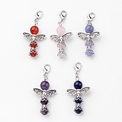 (52) Непрозрачная лаванда Природные круглые украшения драгоценных камней кулон, с выводами из цинкового сплава и омары коготь застежками, разноцветные, 50 мм