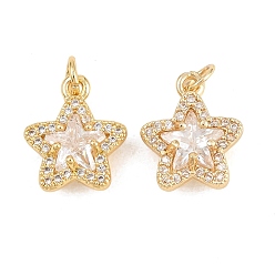 Настоящее золото 18K Латунные прозрачные кубические циркониевые подвески, звезды прелести, без кадмия и без свинца, стойки покрытие, долговечный, реальный 18 k позолоченный, 14x12x6 мм, отверстие : 4 мм