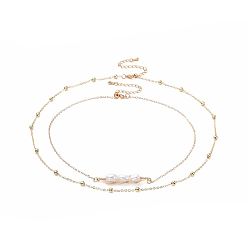 Real 18K Gold Plated Brass Pendant Necklace Sets, with Natural Pearl, Brass Round Beads & Cable Chains, Cardboard Jewelry Set Boxes, Real 18K Gold Plated, 13.8 inch(35cm) and 17.7 inch(45cm), 2pcs/set
