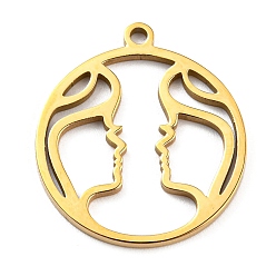 Gemini 304 Stainless Steel Pendants, Real 18K Gold Plated, Laser Cut, Flat Round with 12 Constellations Sign Charm, Gemini, 22x19.8x1mm, Hole: 1.6mm