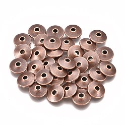 Red Copper Tibetan Style Alloy Bead Spacers, Disc, Red Copper, Lead Free & Cadmium Free, 11.5x11.5x4.5mm, Hole: 1.5mm
