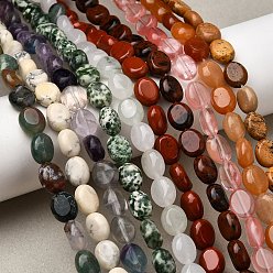 Смешанные камни Натуральные и синтетические смешанные каменные бусы пряди, Плоско-овальные, смешанные окрашенные и неокрашенные, 10.5x8.5x5 мм, отверстие : 0.6 мм, около 40 шт / нитка, 15.16~15.31'' (38.5~38.9 см)