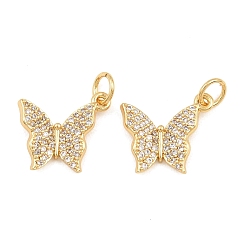 Clear Brass Micro Pave Cubic Zirconia Charms, Butterfly Charms, Long-Lasting Plated, Lead Free & Cadmium Free, Rack Plating, Real 18K Gold Plated, Clear, 14.5x13x3.5mm, Hole: 3.5mm