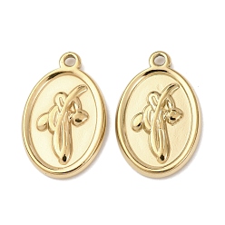 Настоящее золото 18K 304 подвески из нержавеющей стали, овальные с цветком, ионное покрытие (ip), реальный 18 k позолоченный, 18x11.5x2 мм, отверстие : 1.2 мм