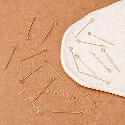 Real 18K Gold Plated Brass Eye Pin, Long-Lasting Plated, Real 18K Gold Plated, Nickel Free, 30mm, Hole: 2mm, Pin: 0.7mm