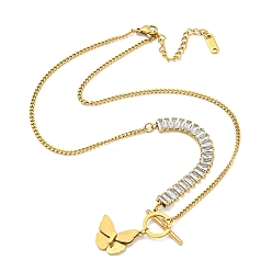 Золотой Ионное покрытие (IP) 201 ожерелья с подвесками в форме бабочки из нержавеющей стали и стразами, золотые, 16.93 дюйм (43 см)