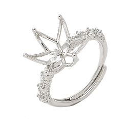 Платина Цветочная латунь микропаве кубический цирконий регулируемые настройки кольца, за половину пробурено бисера, стойки покрытие, долговечный, без свинца и без кадмия, платина, внутренний диаметр: 17 мм, лоток : 12x10.5 мм, штифты : 4x0.8 мм