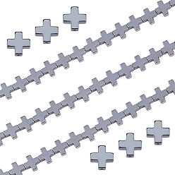 Черный 2 нити гальванизированные немагнитные синтетические гематитовые бусины нити, граненые, крестик, чёрные, 10x10x4 мм, около 20 шт / нитка, 16 дюйм