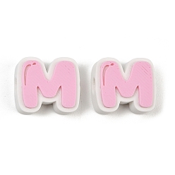 Letter M Cuentas de plástico europeo, abalorios de grande agujero, rosa, letra m, 17.5~18x8~20x8 mm, agujero: 4.5 mm