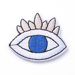 Blue Computerized Embroidery Cloth Iron on/Sew on Patches, Costume Accessories, Appliques, Eye, Blue, 35x41x1.5mm