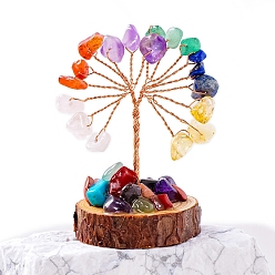 Смешанные камни Украшения из натуральной смешанной каменной крошки «Древо жизни», деревянная основа с орнаментом фэн-шуй из медной проволоки, 50~70x30~40 мм