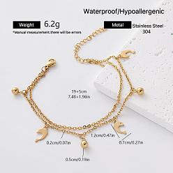Dolphin 304 Stainless Steel Charm 2-Strand Bracelets for Women, Golden, Dolphin, 7.48 inch(19cm)