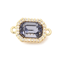 Средний Фиолетовый Подвески-коннекторы из латуни с микропаве из прозрачного кубического циркония и стекла, прямоугольник ссылки, реальный 18 k позолоченный, средне фиолетовый, 15x9x5 мм, отверстие : 1.2 мм.