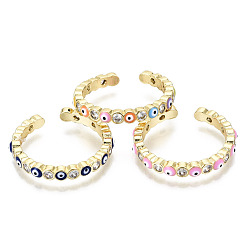 (52) Непрозрачная лаванда Латунные кольца из манжеты с прозрачным цирконием, открытые кольца, с эмалью, без никеля , злые глаза, реальный 16 k позолоченный, разноцветные, размер США 7 3/4 (17.9 мм)