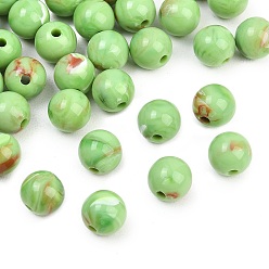 Зеленый лайм Непрозрачные акриловые бусины, имитирующие драгоценные камни, круглые, два тона, зеленый лайм, 10x9 мм, отверстие : 2.5 мм, Около 1000 шт / 500 г