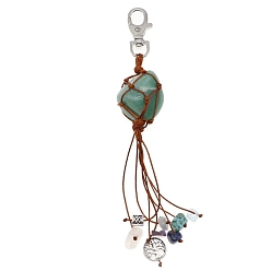 Зеленый Авантюрин Натуральные зеленые авантюрные подвесные украшения, с металлической застежкой и смешанной крошкой из драгоценных камней, 120x30 мм