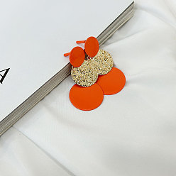 Темно-Оранжевый Плоские круглые серьги-гвоздики из сплава, золотые, темно-оранжевый, 74x40 мм