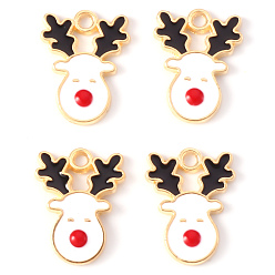 Белый Подвески из эмали и сплава, на Рождество, рождественский олень / олень, золотой свет, белые, 17x13x2 мм, отверстие : 1.6 мм