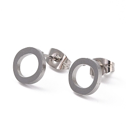 Letter O Tarnish Resistant 304 Stainless Steel Greek Alphabet Stud Earrings, Manual Polishing, Letter.O, 7~11x2~10x1.5mm, Pin: 0.8mm