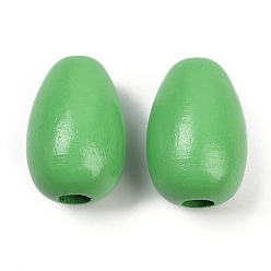 Зеленый лайм Спрей окрашены деревянные европейские бусины, бусины с большим отверстием, слеза, зеленый лайм, 24x16~17 мм, отверстие : 5~5.5 мм