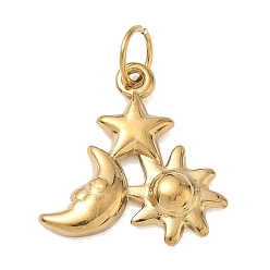 Golden 304 Stainless Steel Pendants, Star with Sun & Moon Charms, Golden, 19x18.5x3mm, Hole: 4.5mm