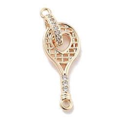 Настоящее золото 18K Подвески из латуни с покрытием из прозрачного кубического циркония, без кадмия, без никеля и без свинца, долговечный, прелести теннисной ракетки, реальный 18 k позолоченный, 20x8.5x1.5 мм, отверстие : 1.2 мм