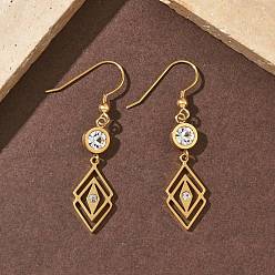 Золотой 304 серьги-подвески в форме ромба из нержавеющей стали, золотые, 50x11 мм