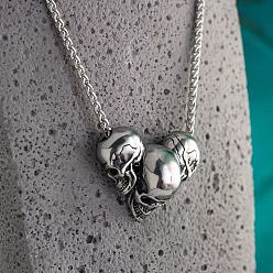 Antique Silver Halloween Alloy 3 Skull Pendant Necklaces for Unisex, Antique Silver, 17.72 inch(45cm)