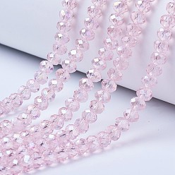 Pink Стеклянные бусины с гальваническим покрытием , с покрытием AB цвета, граненые, рондель, розовые, 4x3 мм, отверстие : 0.8~1 мм, около 103~106 шт / нитка, 36~37 см