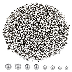 Нержавеющая Сталь Цвет 1200 шт. 4 стили 304 круглые бусины из нержавеющей стали с швом, для изготовления ювелирных изделий, цвет нержавеющей стали, 3~5x3~4.5 мм, отверстие : 0.8~2 мм, 300 шт / стиль