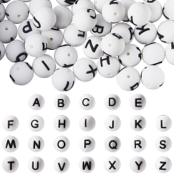 Letter A~Z 2 наборы силиконовых бусин, круг с буквами 26, Письмо ~ Z, 15 мм, отверстие : 2 мм, 26 шт / комплект