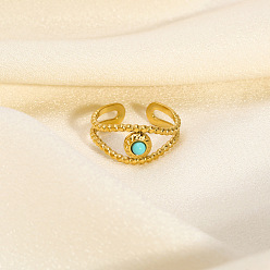 Синтетическая Бирюза Винтажное синтетическое бирюзовое глазное кольцо, настоящее 18k позолоченное кольцо-манжета из нержавеющей стали