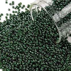 (373) Inside Color Black Diamond/Dk Green TOHO Round Seed Beads, Japanese Seed Beads, (373) Inside Color Black Diamond/Dk Green, 15/0, 1.5mm, Hole: 0.7mm, about 15000pcs/50g