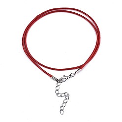 Red Waxed Cotton Cord Necklace Making, with Alloy Lobster Claw Clasps and Iron End Chains, Platinum, Red, 17.12 inch(43.5cm), 1.5mm