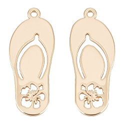 Настоящее золото 18K 10 латунные подвески шт., без никеля , тапочки с цветком, реальный 18 k позолоченный, 23x9.5x1 мм, отверстие : 1 мм