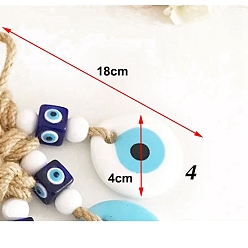Белый Дым Стеклянная плоская круглая форма с подвесками от сглаза, джутовый шнур, подвесное украшение для автомобиля, серый, 180x40 мм