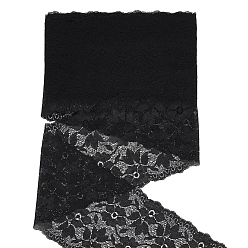 Black Spandex Lace Ribbon, Flower Trimming for Wedding Dress Decoration, Black, 6-1/4 inch(160mm), about 10.00 Yards(9.14m)/pc