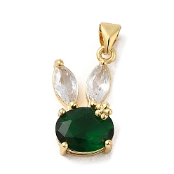 Темно-Зеленый Стойка металлическая латунная микропрофилированная кубическая циркония подвески, без кадмия и без свинца, долговечный, реальный 18 k позолоченный, кролик, темно-зеленый, 20x11x7 мм, отверстие : 5x3.5 мм