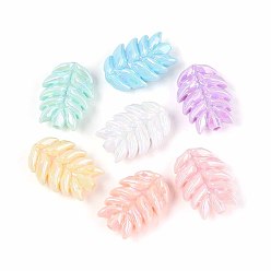 (52) Непрозрачная лаванда Непрозрачные акриловые бусины с УФ-покрытием, радужный, лист, разноцветные, 28x20x9 мм, отверстие : 2.8 мм