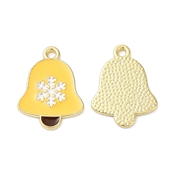 Christmas Bell Рождественские эмали сплава подвески, золотые, Рождественский колокольчик, 19x14x1 мм, отверстие : 1.6 мм