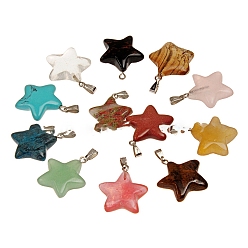 Mixed Stone Natural & Synthetic Gemstone Pendants, with Platinum Tone Brass Findings, Star, 19x19mm